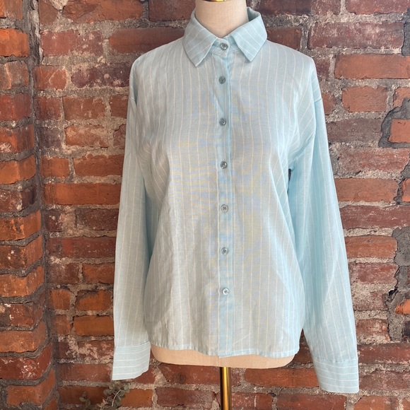 NWT BooHoo Linen Look Pinstripe Oversized Shirt - Picture 1 of 7